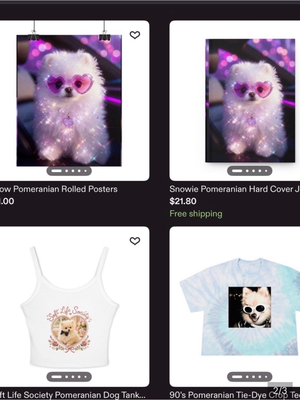 Snowie Pomeranian Pet Poster - Pink & Purple